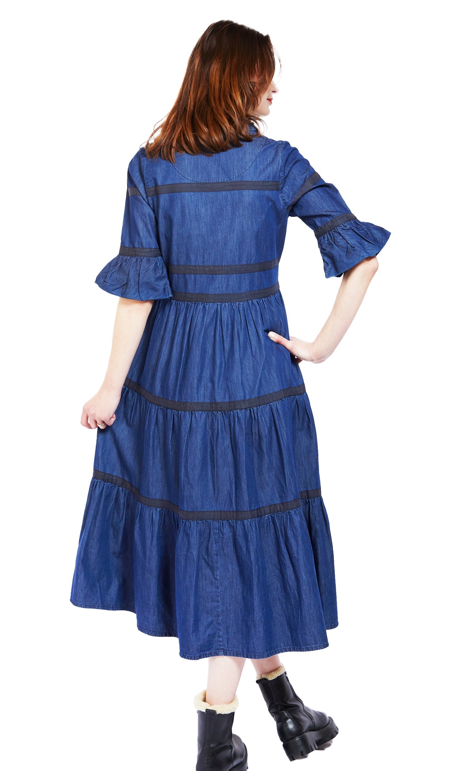 Miami Dress In Denim With Black Ribbon Trim - Glamourous Grace