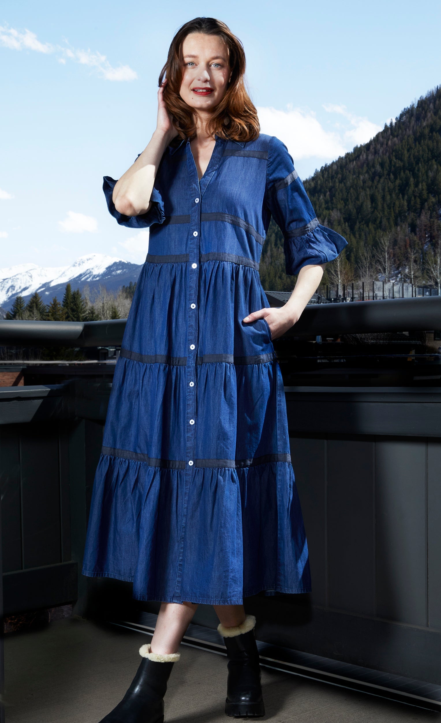 Miami Dress In Denim With Black Ribbon Trim - Glamourous Grace