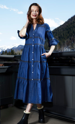 Miami Dress In Denim With Black Ribbon Trim - Glamourous Grace
