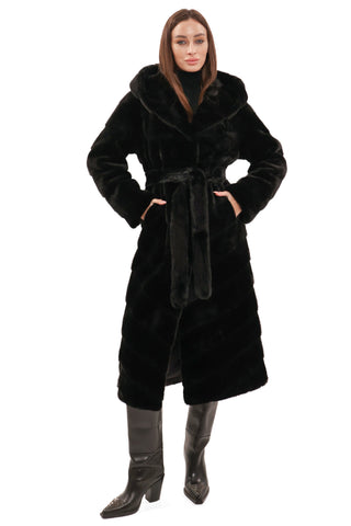Faux Mink Effect Fur Hooded Coat
