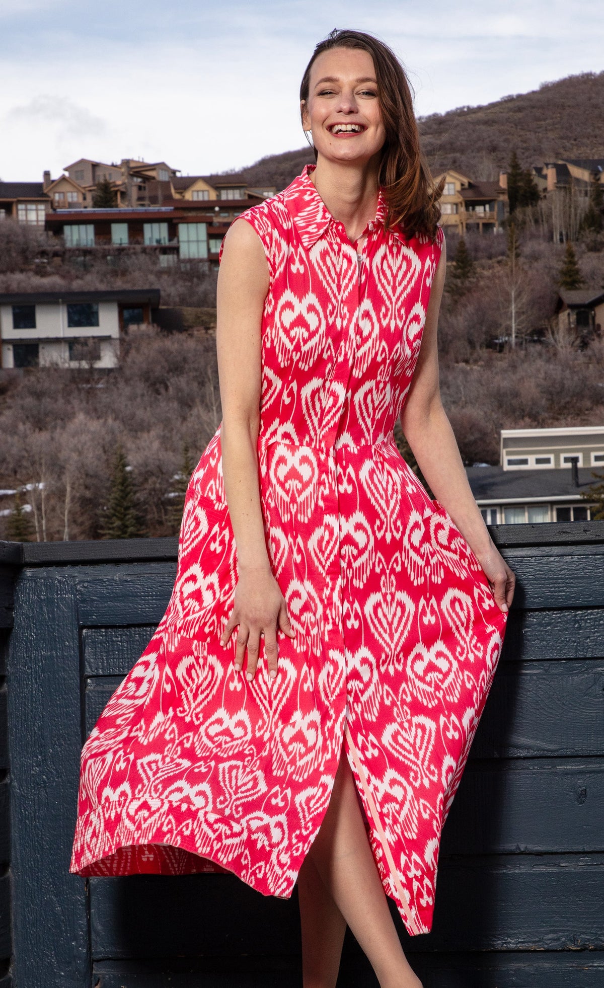 Sea Island Dress Pink White Ikat - Glamourous Grace