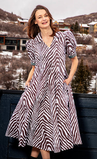 Montauk Dress Chocolate Ivory Tiger Stripes - Glamourous Grace