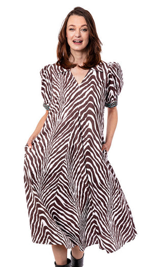 Montauk Dress Chocolate Ivory Tiger Stripes - Glamourous Grace