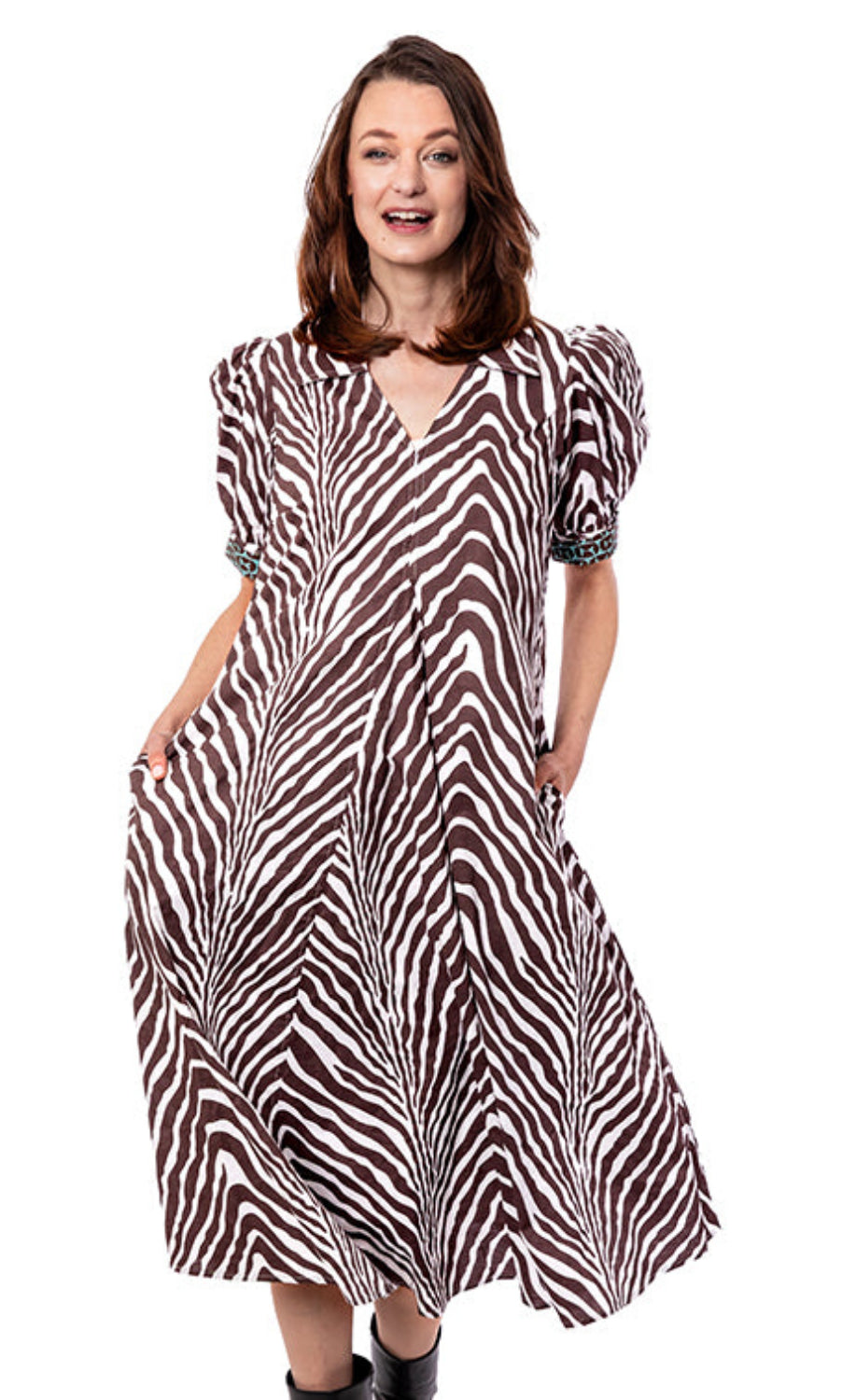 Montauk Dress Chocolate Ivory Tiger Stripes - Glamourous Grace
