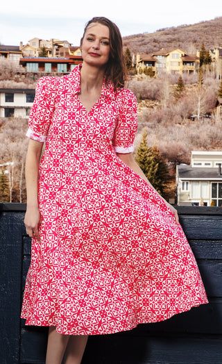 Montauk Dress Pink White Geometric - Glamourous Grace