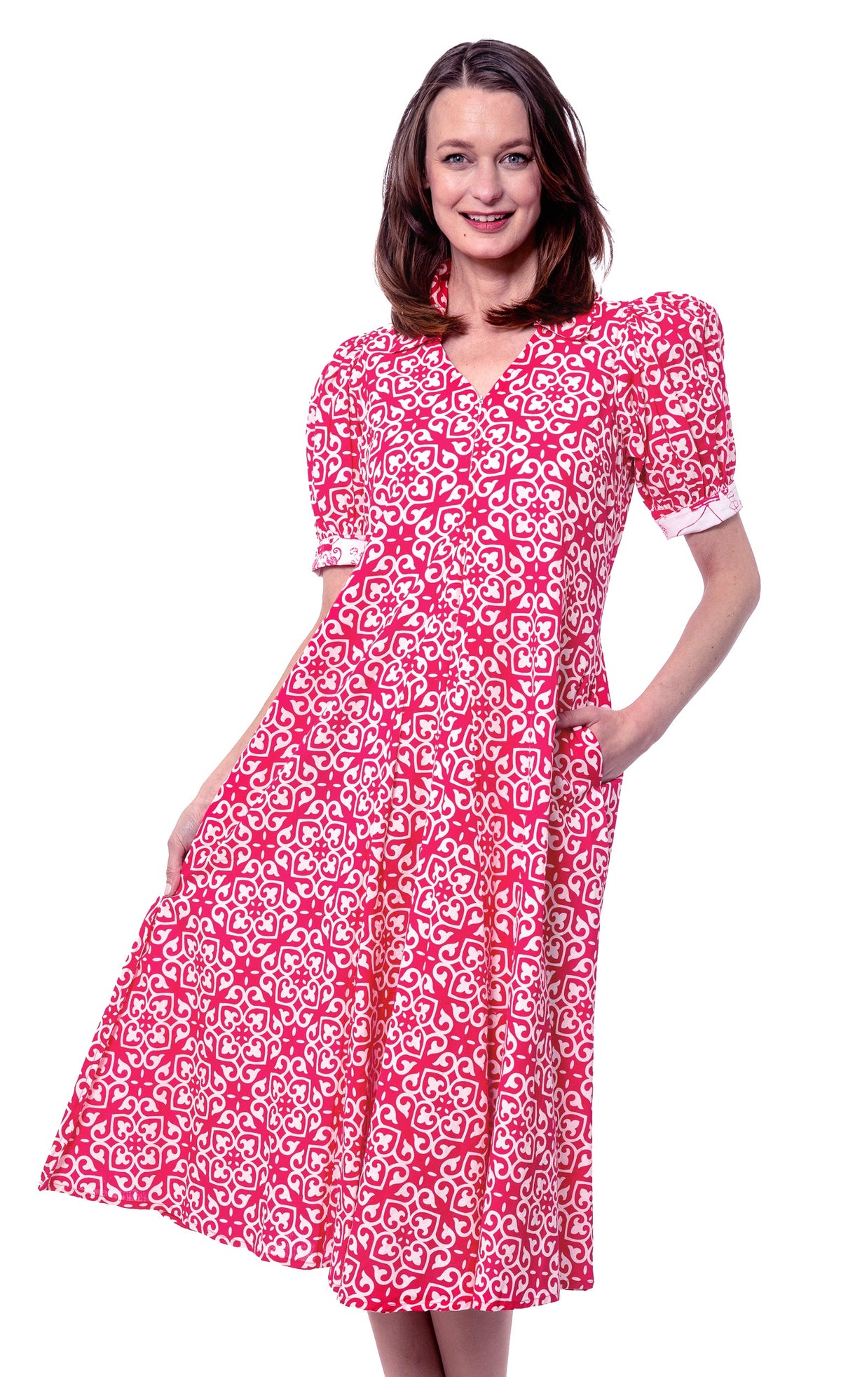 Montauk Dress Pink White Geometric - Glamourous Grace