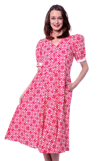 Montauk Dress Pink White Geometric - Glamourous Grace