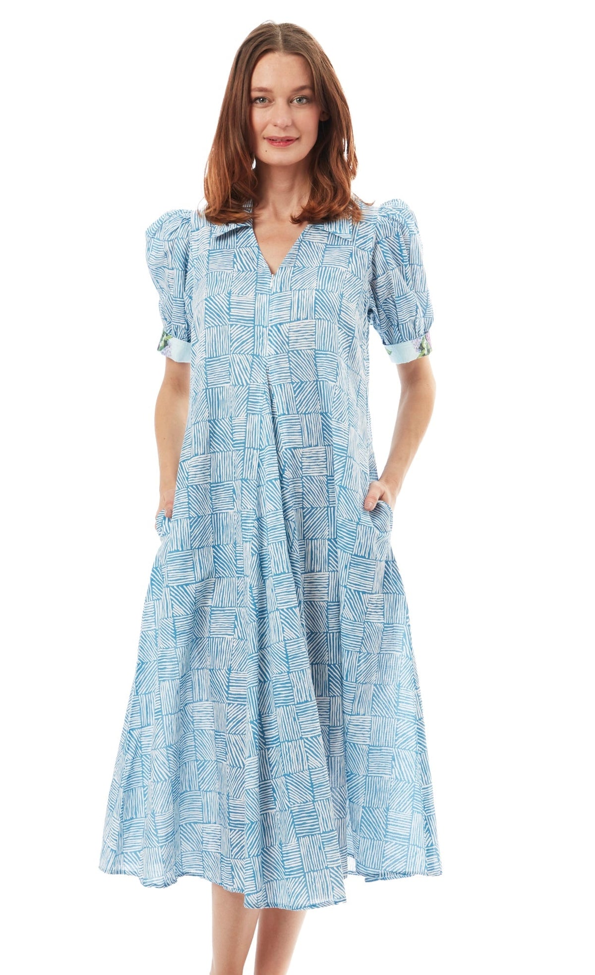 Montauk Dress Turquoise White Criss Cross - Glamourous Grace