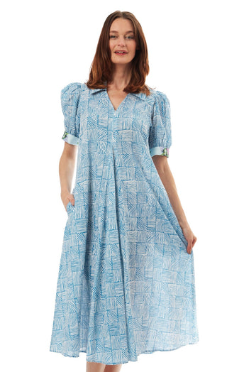 Montauk Dress Turquoise White Criss Cross - Glamourous Grace