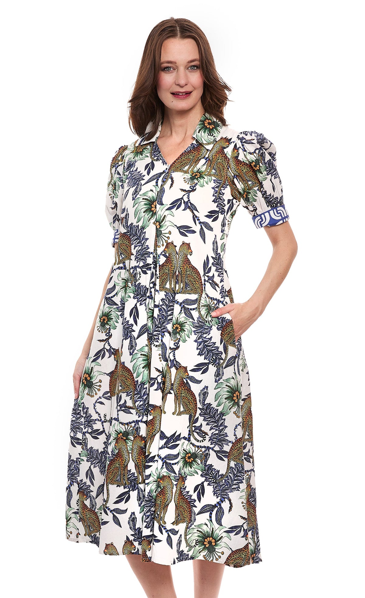 Montauk Dress Cheetahs and Floral Linen Cotton - Glamourous Grace
