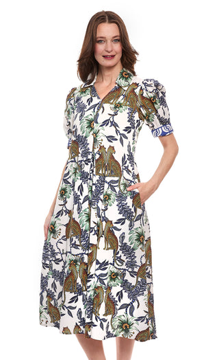 Montauk Dress Cheetahs and Floral Linen Cotton - Glamourous Grace
