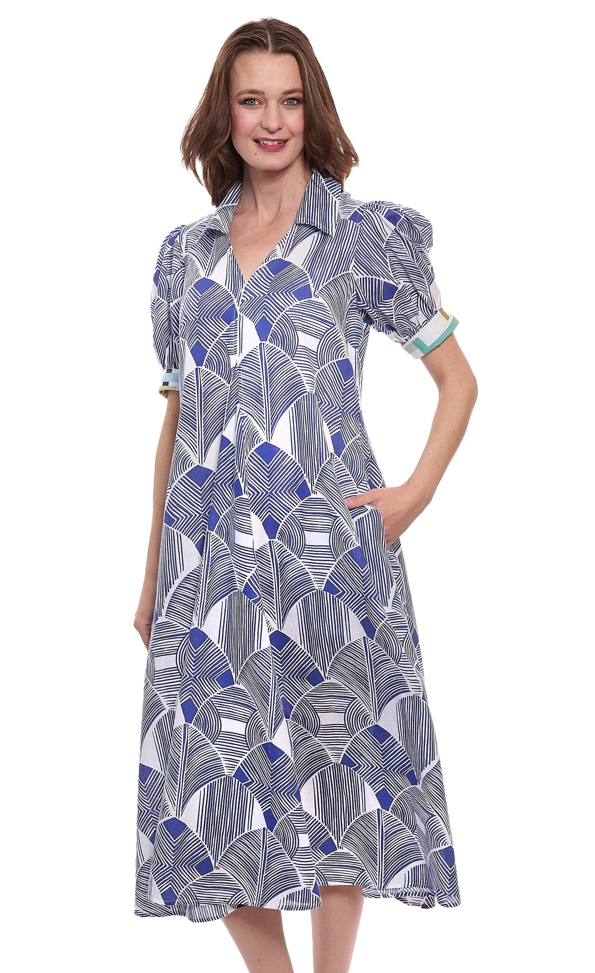Montauk Dress Navy White Geo - Glamourous Grace