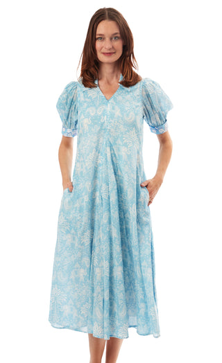 Montauk Dress Light Blue Elephants And Palm Trees - Glamourous Grace