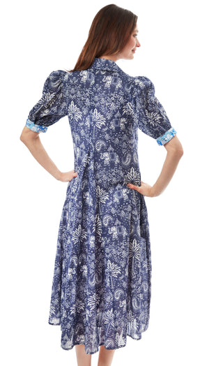 Montauk Dress Navy Elephants And Palm Trees - Glamourous Grace