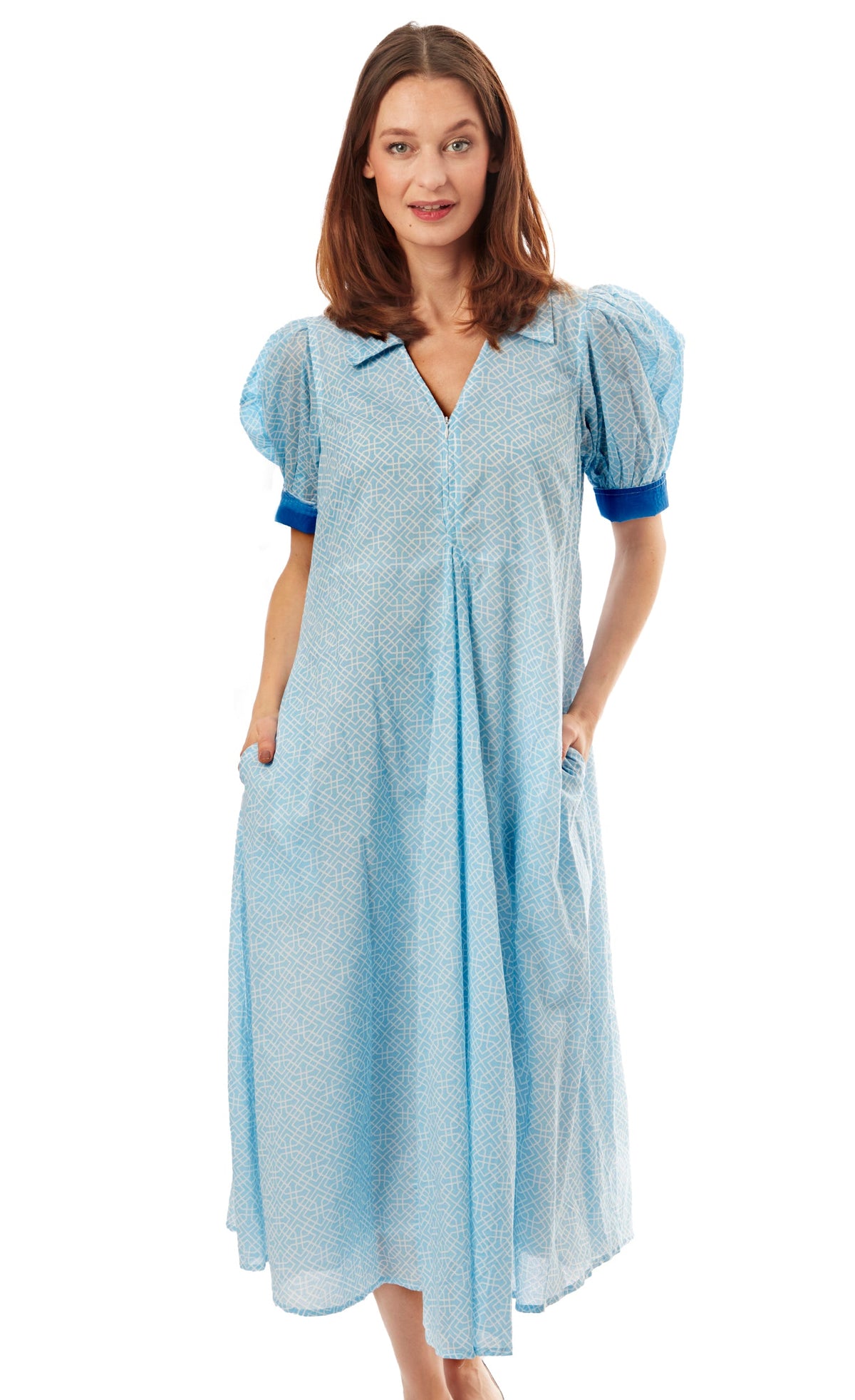 Montauk Dress Light Blue Geo Print - Glamourous Grace