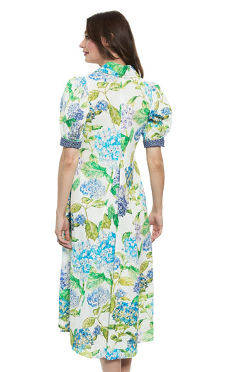 Montauk Dress Linen Cotton Hydrangeas Print - Glamourous Grace