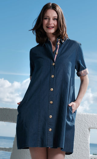 Newport Dress Denim with Gold Buttons - Glamourous Grace