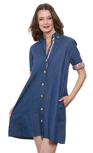 Newport Dress Denim with Gold Buttons - Glamourous Grace