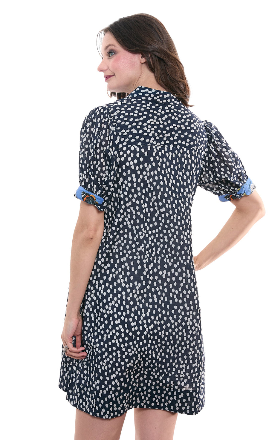 Left Bank Puff Sleeve Dress Navy White Polka Dots - Glamourous Grace