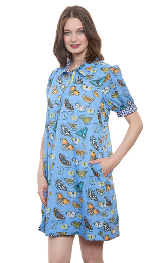 Left Bank Puff Sleeve Dress Butterfly Print On Cotton Voile - Glamourous Grace