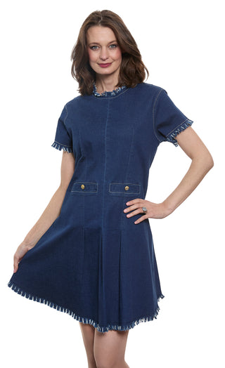 Coco Denim Dress with Fringe and Gold Buttons - Glamourous Grace