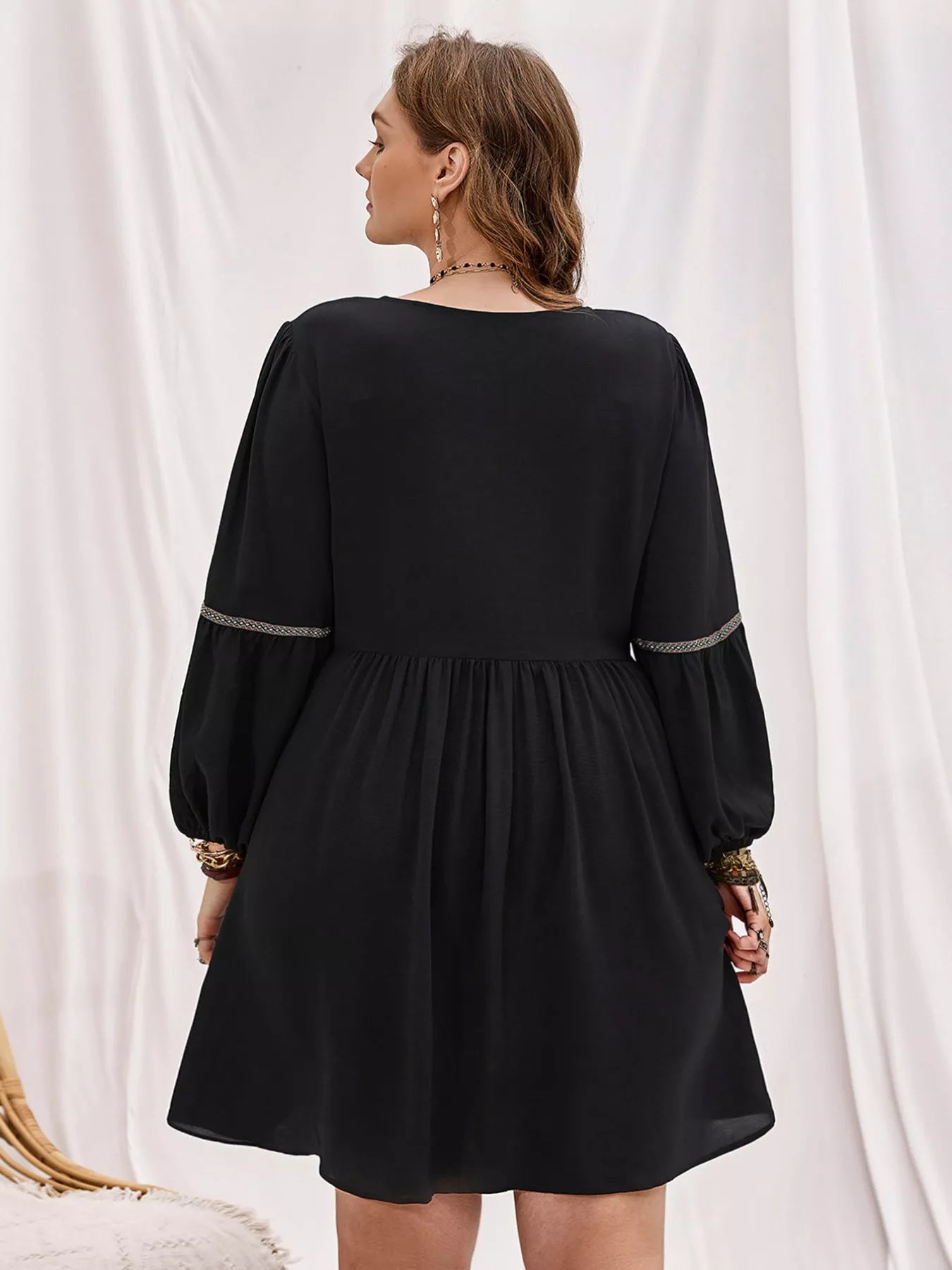 Plus Size Notched Balloon Sleeve Mini Dress - Glamourous Grace