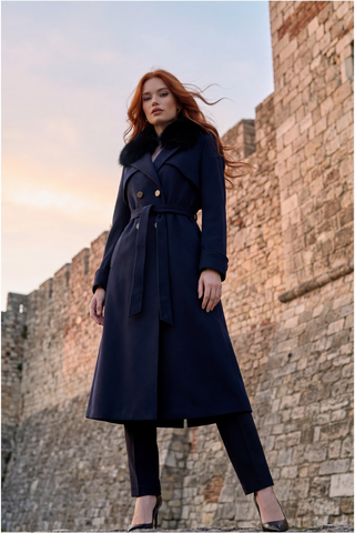 Navy Wool Trench Coat, Clara