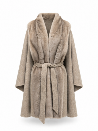 Luxury Double-Face Wool Poncho with Scandinavian Mink Fur