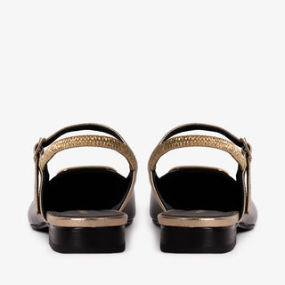 The Rosalinda Black Leather Women Flat Slingback Sandal - Glamourous Grace LLC