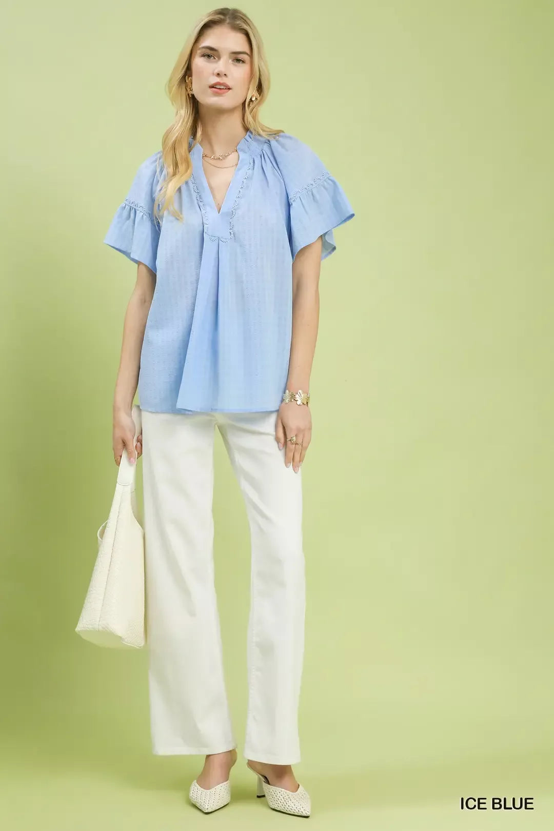 Umgee Gingham Puff Sleeve Top with Lace Trim - Glamourous Grace