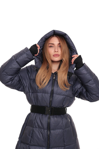 Cyrus Genuine Fur Trim Down Fill Coat in Navy