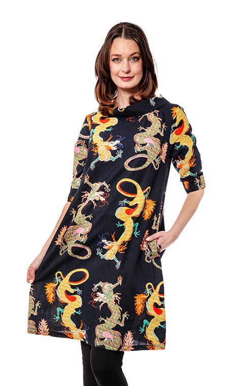 Audrey Retro Dress Black Dragons - Glamourous Grace
