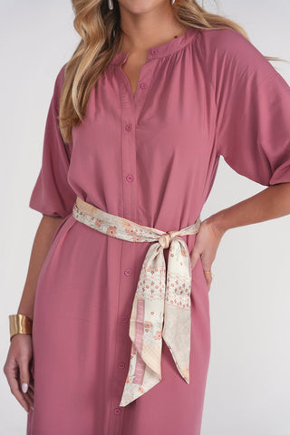 Bandana Waist Cotton Dress- Summer Rose