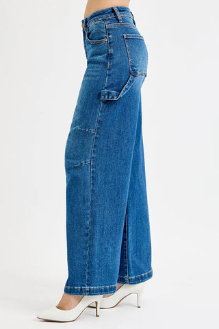 RISEN High Rise Wide Leg Patch Detailed Jeans