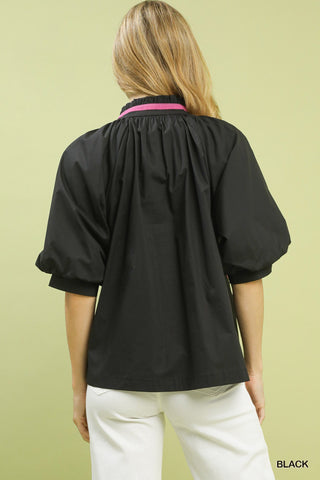 Umgee Embroidered Floral V-Neck Blouse - Glamourous Grace