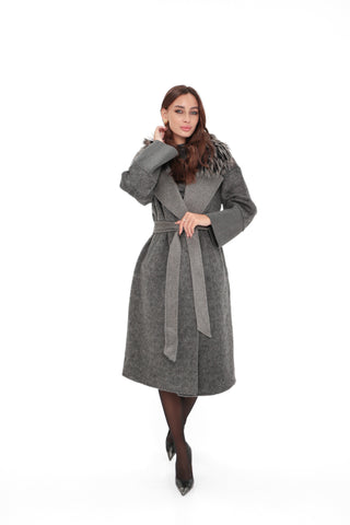 Boston Genuine Silver Fox Cashmere Blend Double-Face Coat in Grey Melange