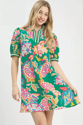 Umgee Jacquard Paisley Print Puff Sleeve Tunic Dress - Glamourous Grace