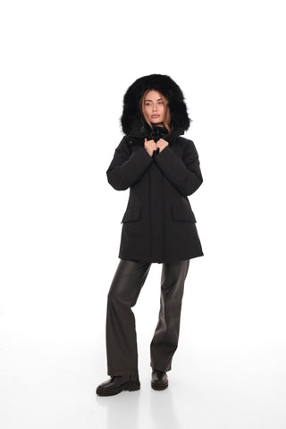 Onyx Genuine Fox Fur Vest-Lined Wool Blend Parka