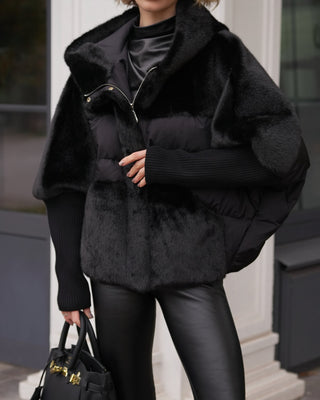 Serena Eco-Fur Down Fill Coat in Black