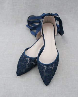Crochet Lace Pointy Toe with Ankle Tie or Ballerina Lace Up