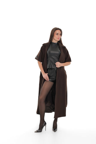 Evelyn Structured Short-Sleeve Coat in Chocolate