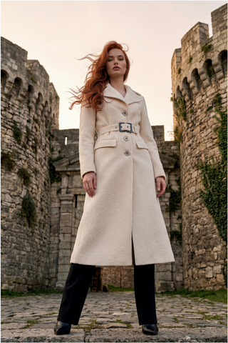 Ivory Belted Midi Coat, Linea