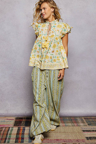 POL Tassel Tied Floral Flutter Sleeve Blouse - Glamourous Grace