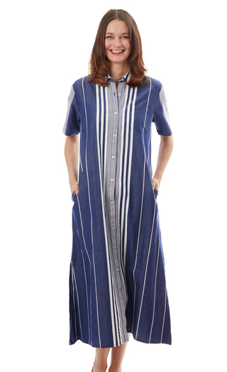 Breakers Dress Long Navy White Stripes - Glamourous Grace