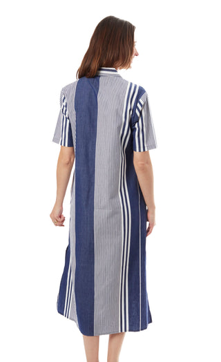 Breakers Dress Long Navy White Stripes - Glamourous Grace