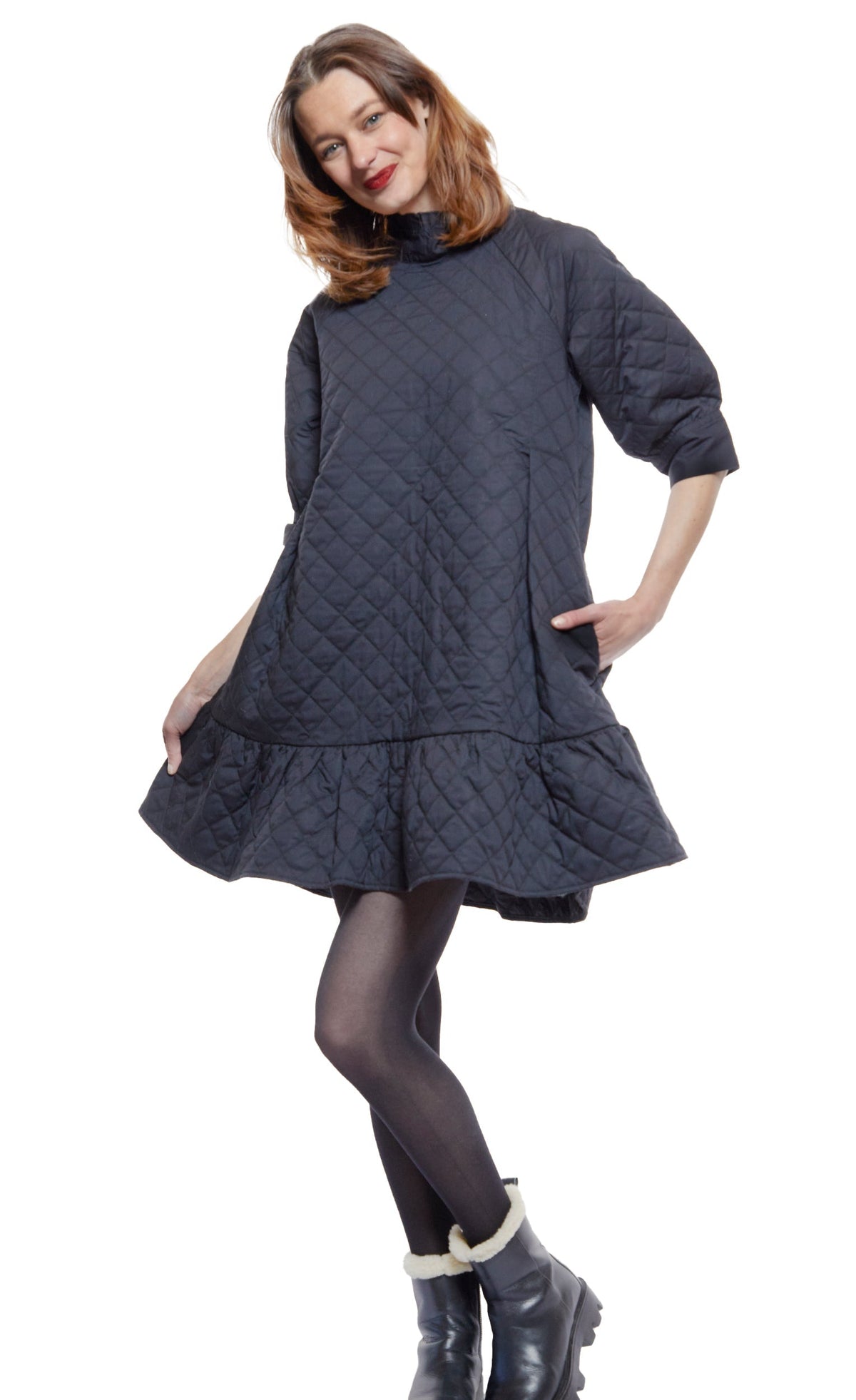 St. Tropez Softly Quilted Black Poplin Dress, Oversized Silhouette - Glamourous Grace