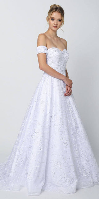 Juliet 692 Long Embroidered Lace Ball Gown Dress With Arm Band
