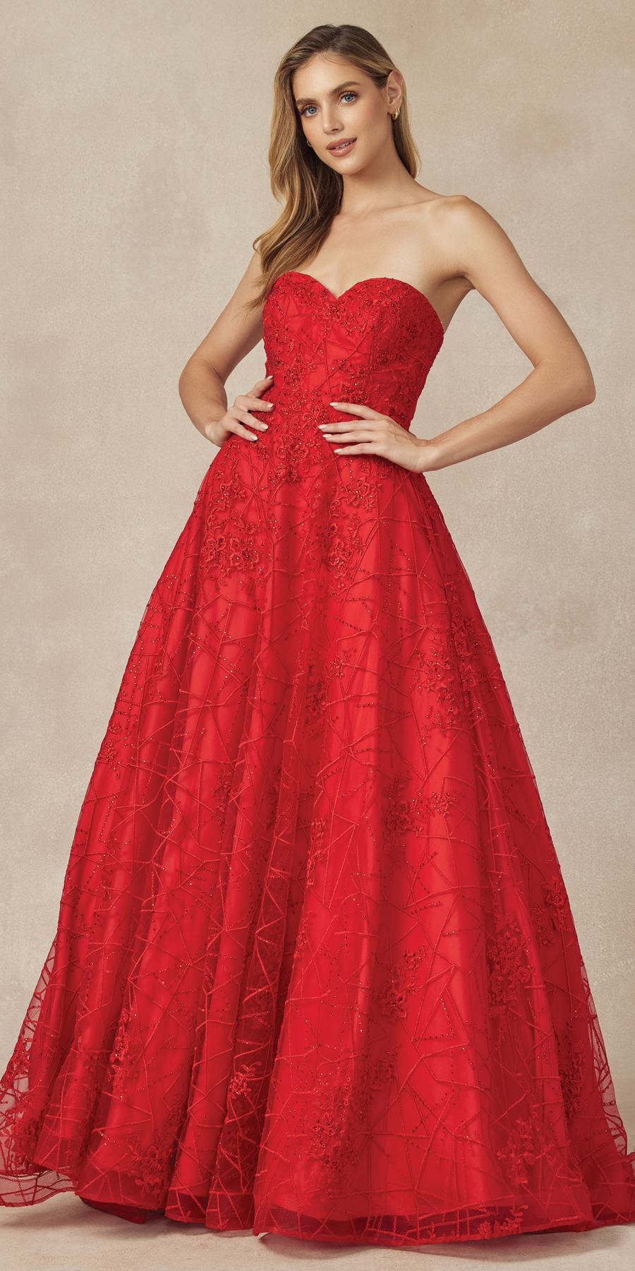 Juliet 692 Long Embroidered Lace Ball Gown Dress With Arm Band - Glamourous Grace