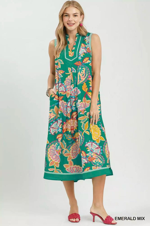 Umgee Paisley Floral Sleeveless Midi Dress - Glamourous Grace