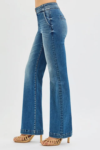 RISEN Tummy Control High Rise Bootcut Jeans with Double Button Waistband